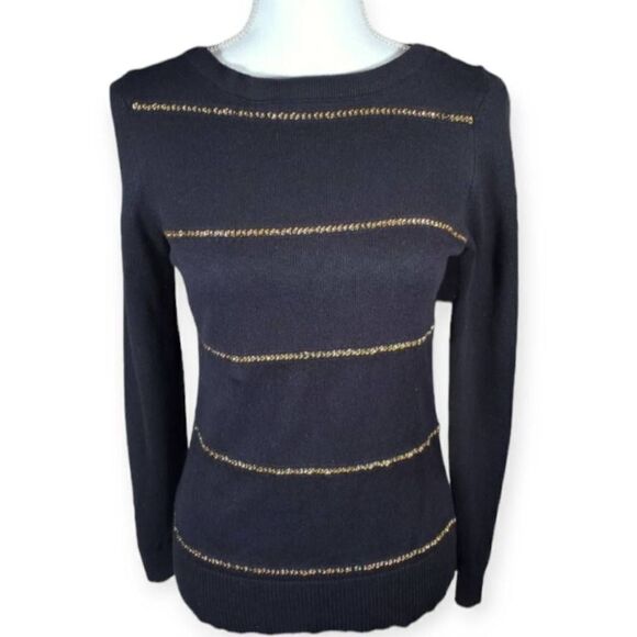 MICHAEL KORS BLACK GOLD CHAIN EMBELLISHED SWEATER SZ.S EUC - Picture 1 of 7